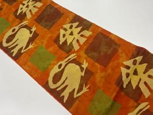 抽象色紙に鳥模様織出し袋帯